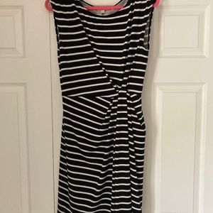 Ann Taylor Loft Womens Dress M 8/10 Sheath Sleeveless Black White Stripe EH133